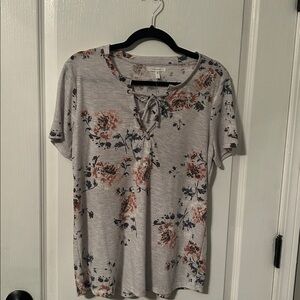 Floral Lace-Up Gray Top